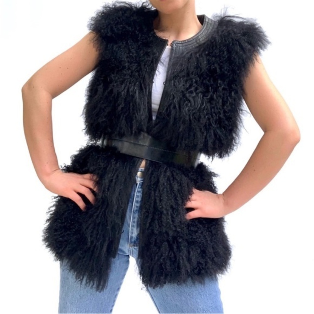 New 7 For All Mankind Mongolian Lamb Fur Vest Black Small